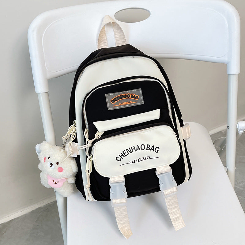 Large Capacity Backpack Junior High School Girl Student Bag New Trendy Small Fresh Hit Color All-Match School Bag