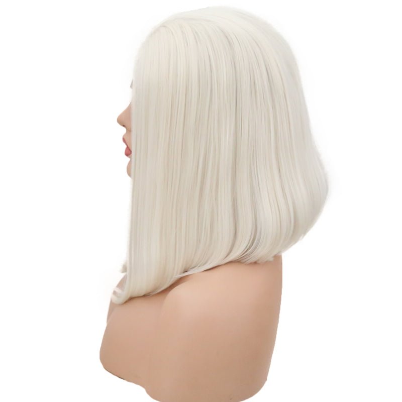 New Ladies 60# Front Lace Bobo Short Curly Lanting Pure White Hair Tail Slightly Curly Wig Headgear