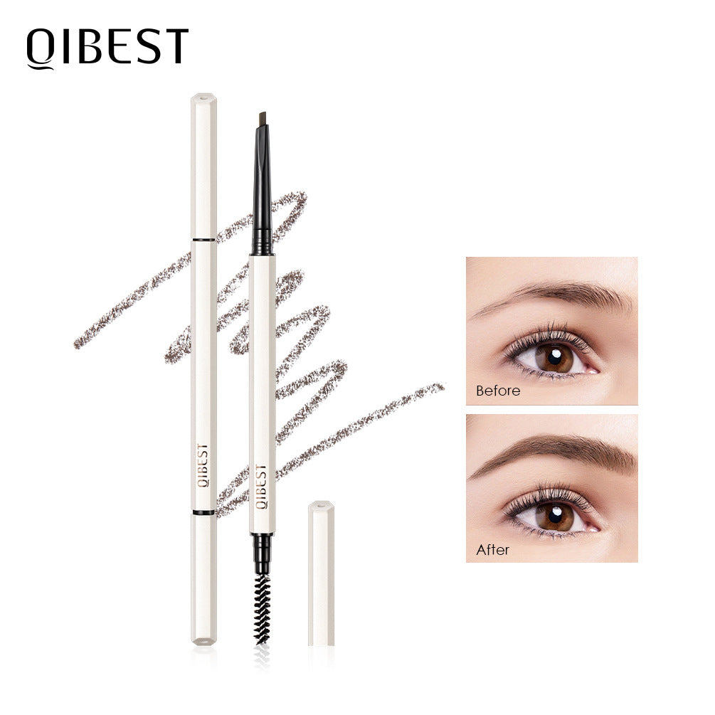 QIBEST Double End Ultra Fine Eyebrow Pencil Triangular Eyebrow Pencil Waterproof Sweat-Proof Natural Eyebrow Cream Not Easy To Take Off Makeup