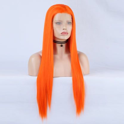 Natural Transition Wig Orange Chemical Fiber Front Lace Long Straight Hair Matte High Temperature Silk Headgear