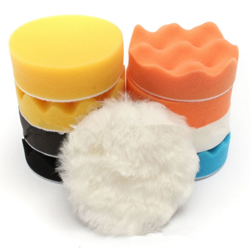 3inch Car Polishing Disc 11Pcs/Set Self-Adhesive   Buffing Waxing Sponge Wool Wheel Polishing Pad For Car Polisher Drill Adapter