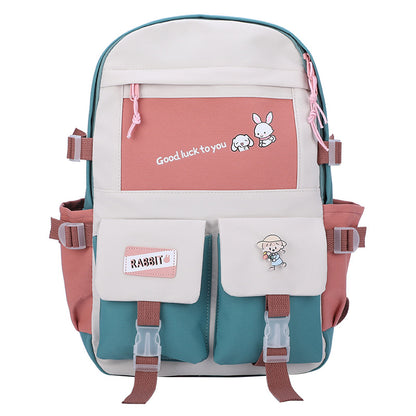 New ins wind canvas high school student schoolbag female small fresh contrast color junior high school student backpack