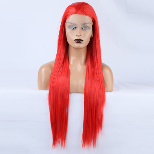 Ladies Red Wig Front Lace Large Lace Ladies Chemical Fiber Wig Headgear Lace wigs Long Straight Hair