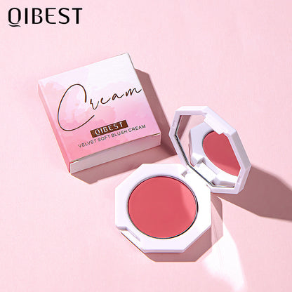 QIBEST Velvet Blush Cream Moist And Delicate Natural Repairing Rouge Cream Blush Powder Cream Is Easy To Color