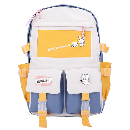 New ins wind canvas high school student schoolbag female small fresh contrast color junior high school student backpack