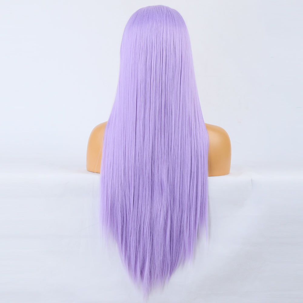 Wig Natural Transition Wig Light Purple Chemical Fiber Front Lace Long Straight Hair Matte High Temperature Silk Headgear