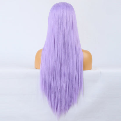 Wig Natural Transition Wig Light Purple Chemical Fiber Front Lace Long Straight Hair Matte High Temperature Silk Headgear