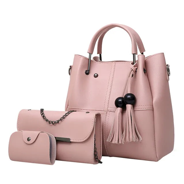 Shoulder Bag Women 3Pcs High Quality Tassel Shoulder Bag Crossbody Bag Handbag Leather Shoulder Bag