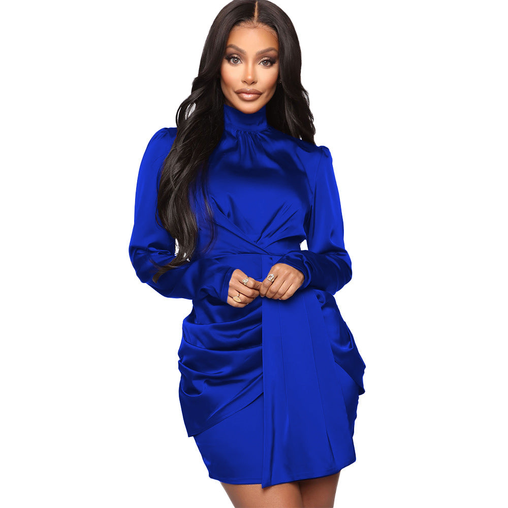 Women's Pleated Long-sleeved Dress