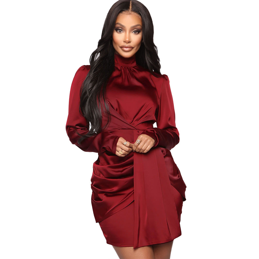 Women's Pleated Long-sleeved Dress