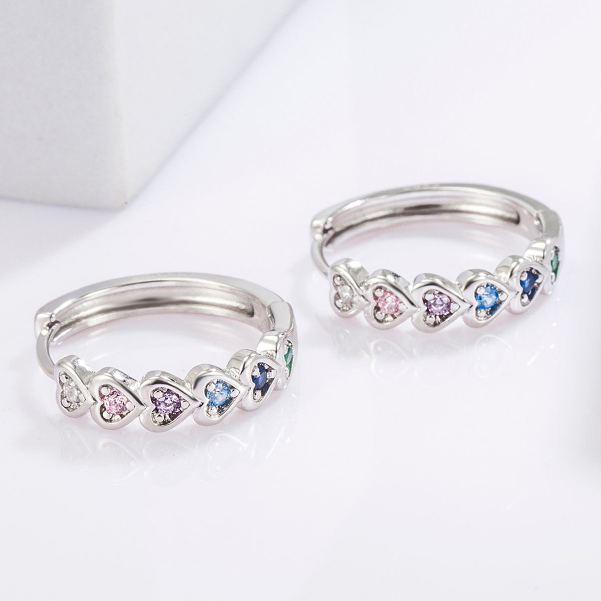 925 Sterling Silver Inlaid Zircon Heart Huggie Earrings -  LOOCK MAKET