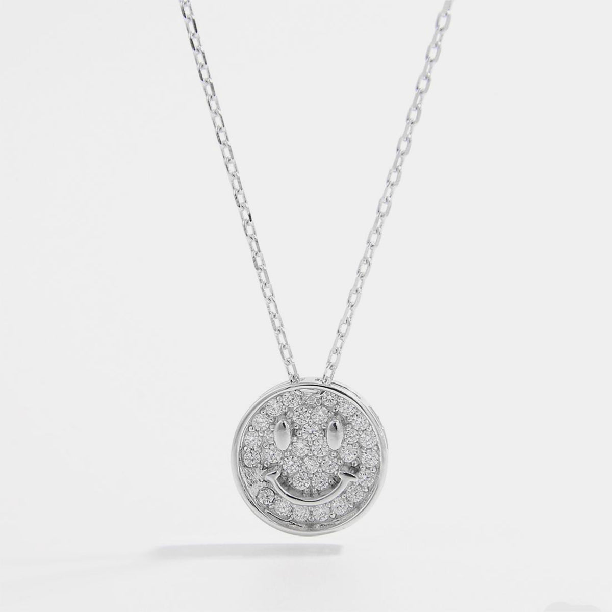 925 Sterling Silver Zircon Smiley Face Necklace -  LOOCK MAKET