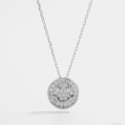 925 Sterling Silver Zircon Smiley Face Necklace -  LOOCK MAKET