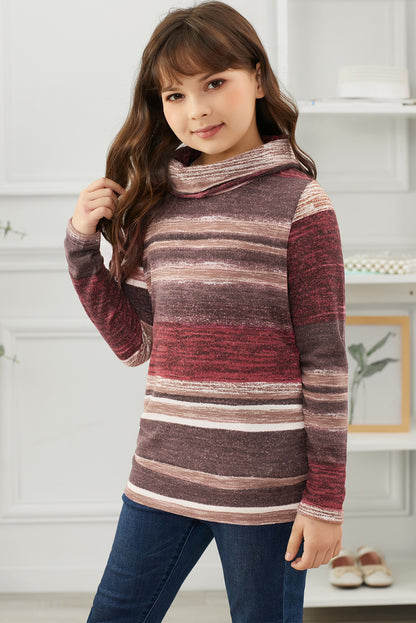 Girls Striped Cowl Neck Top with Pockets -  LOOCK MAKET