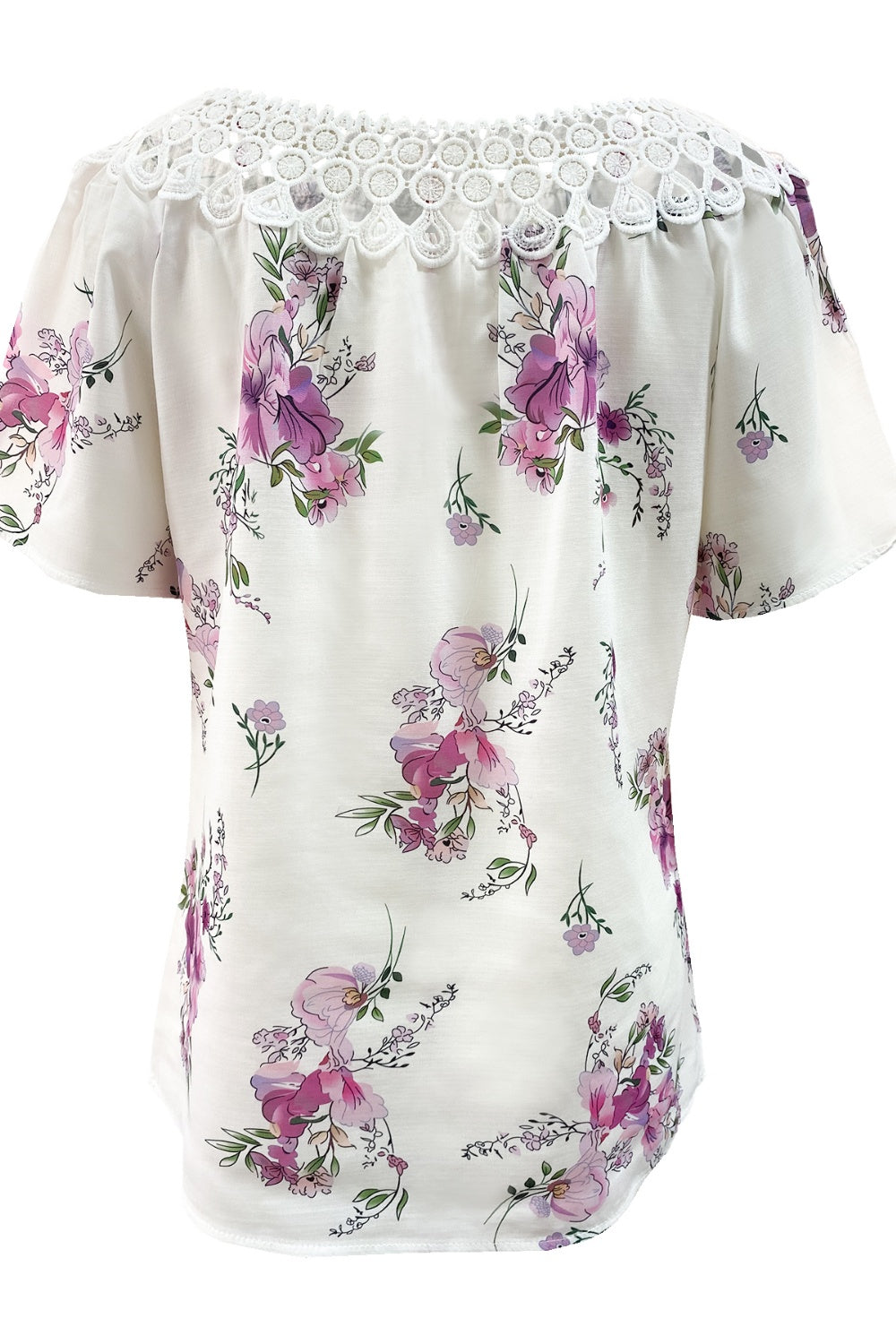 Full Size Printed Tie Neck Short Sleeve Blouse -  LOOCK MAKET