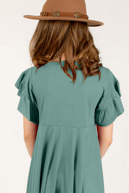 Round Neck Petal Sleeve Dress -  LOOCK MAKET