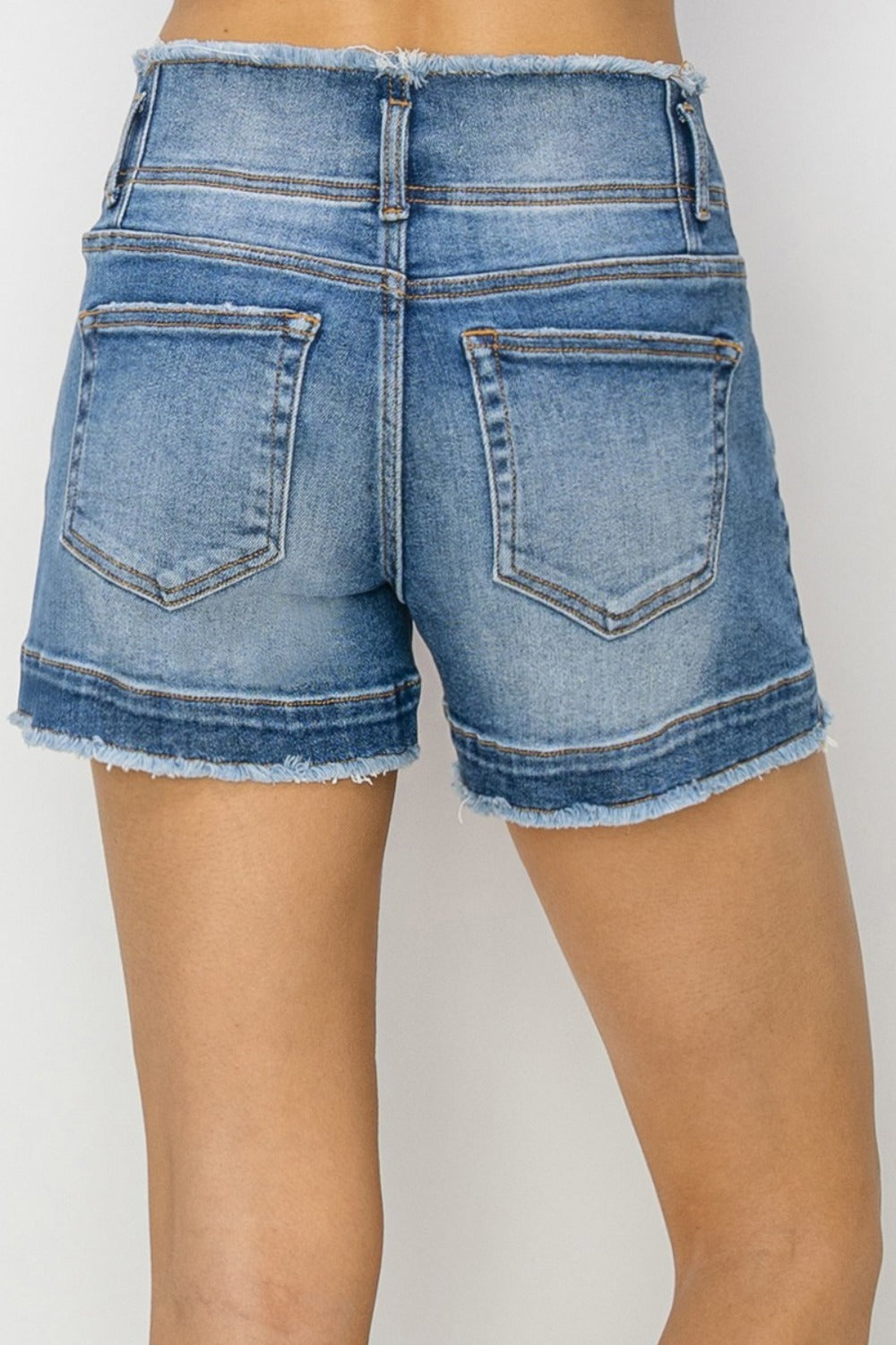 RISEN High Rise Seam Detailed Raw Edge Denim Shorts -  LOOCK MAKET