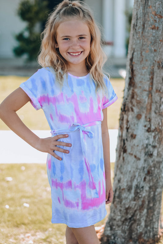 Girls Tie-Dye Belted T-Shirt Dress -  LOOCK MAKET