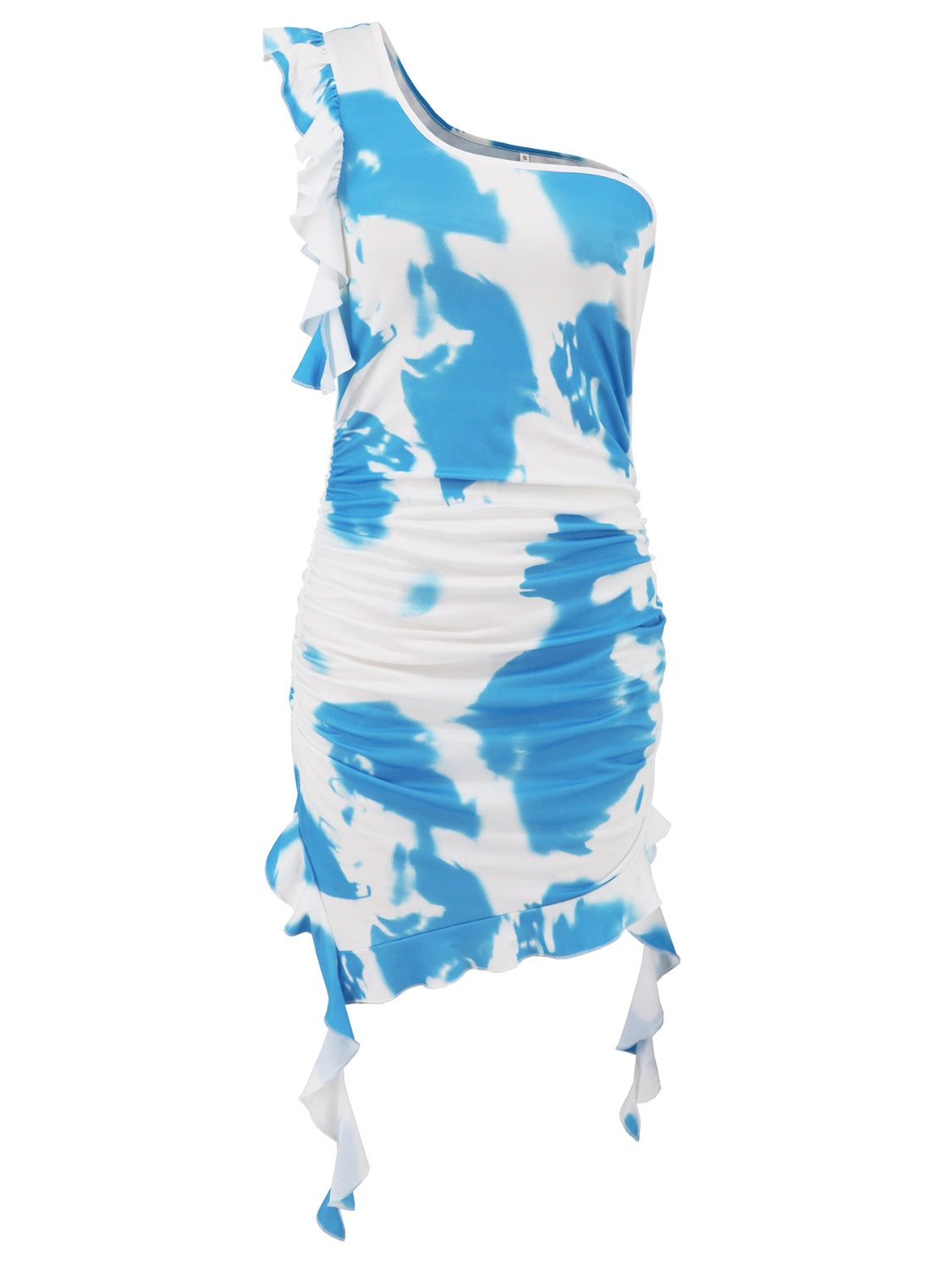 Ruffled Tie-Dye Single Shoulder Mini Dress -  LOOCK MAKET