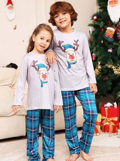 Rudolph Graphic Long Sleeve Top and Plaid Pants Set -  LOOCK MAKET