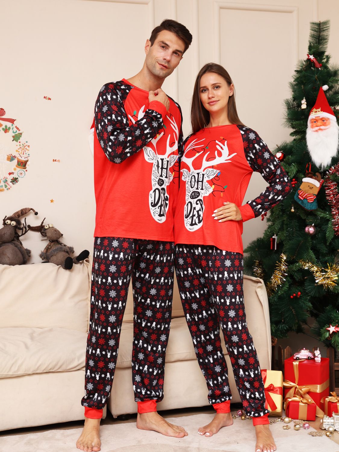 Full Size Reindeer Graphic Top and Pants Set -  LOOCK MAKET