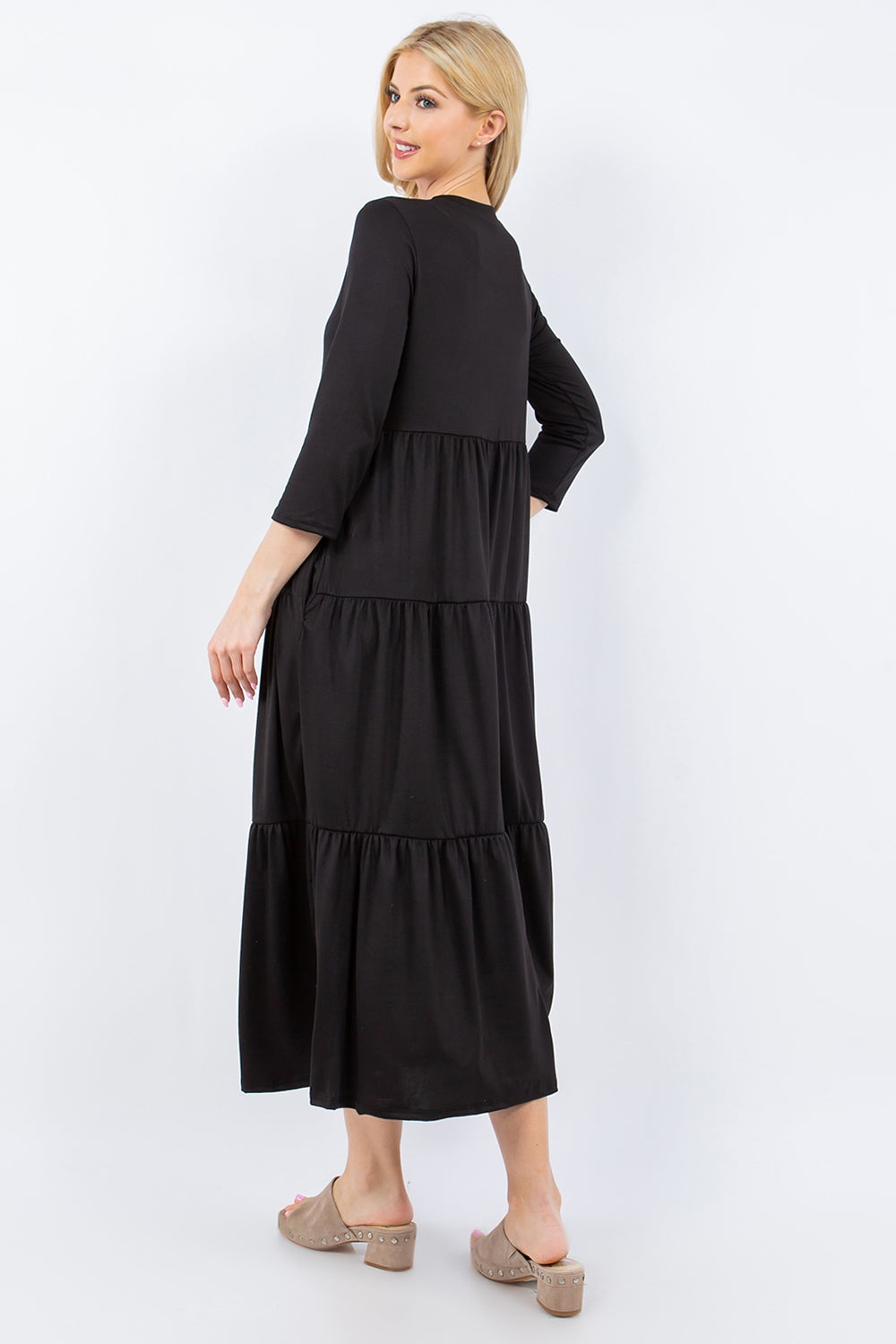 Celeste Full Size Tiered Midi Dress with Pockets -  LOOCK MAKET