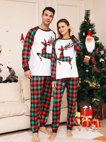 Full Size Reindeer Graphic Top and Plaid Pants Set -  LOOCK MAKET