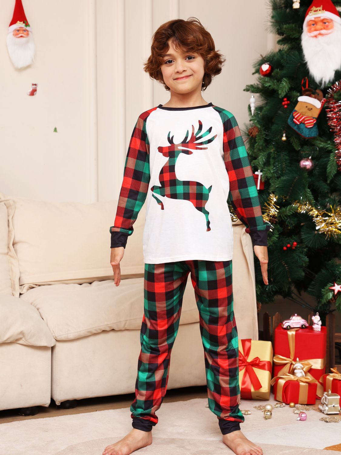 Reindeer Graphic Top and Plaid Pants Set -  LOOCK MAKET