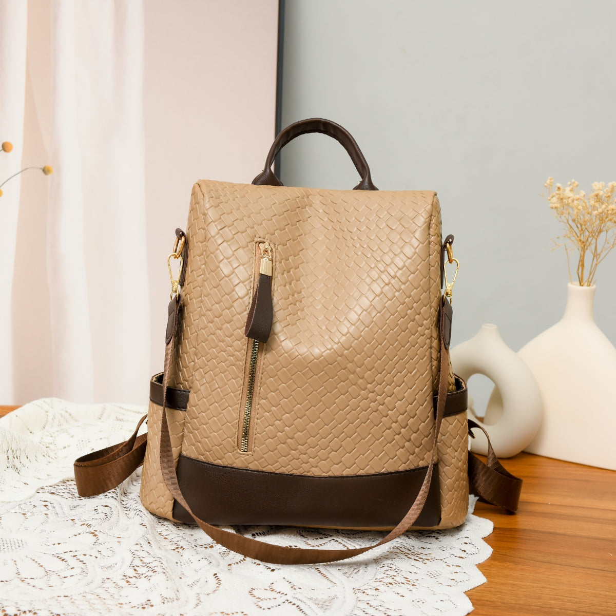 PU Leather Adjustable Straps Backpack Bag -  LOOCK MAKET