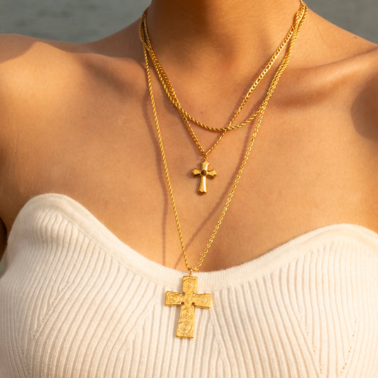 18K Gold-Plated Double Layered Cross Necklace -  LOOCK MAKET