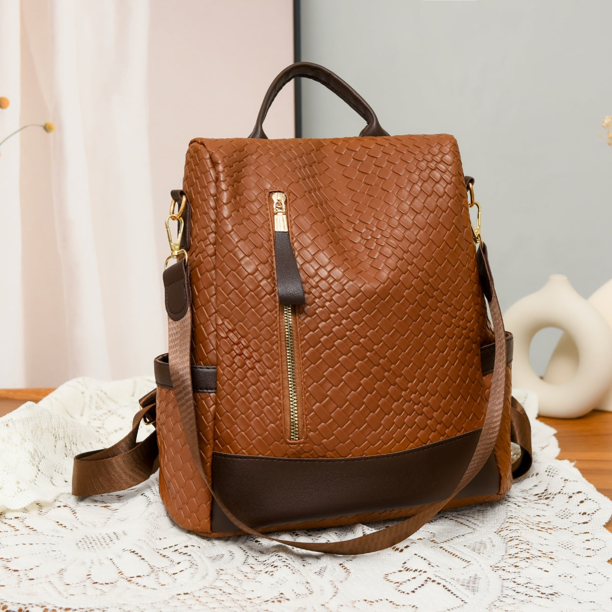 PU Leather Adjustable Straps Backpack Bag -  LOOCK MAKET