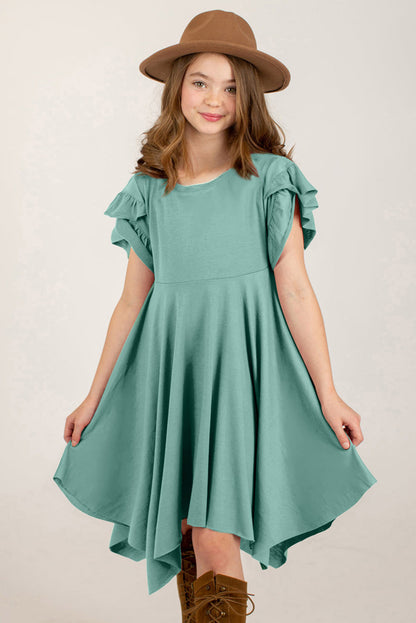 Round Neck Petal Sleeve Dress -  LOOCK MAKET