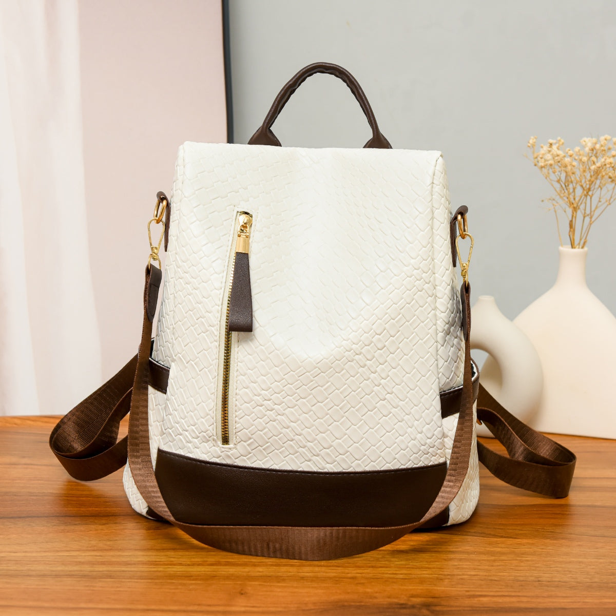 PU Leather Adjustable Straps Backpack Bag -  LOOCK MAKET