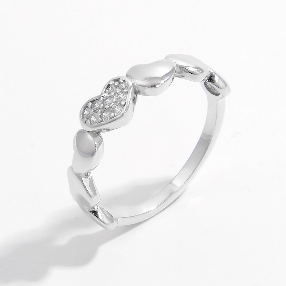 925 Sterling Silver Inlaid Zircon Heart Ring -  LOOCK MAKET