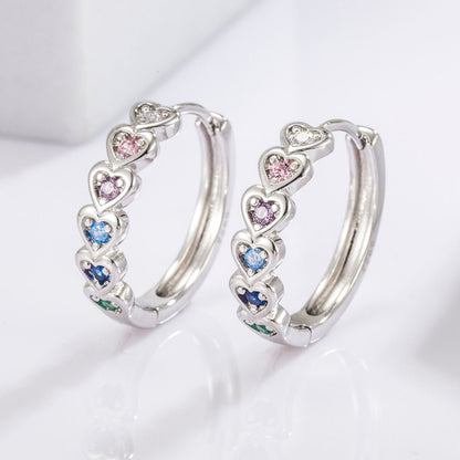 925 Sterling Silver Inlaid Zircon Heart Huggie Earrings -  LOOCK MAKET