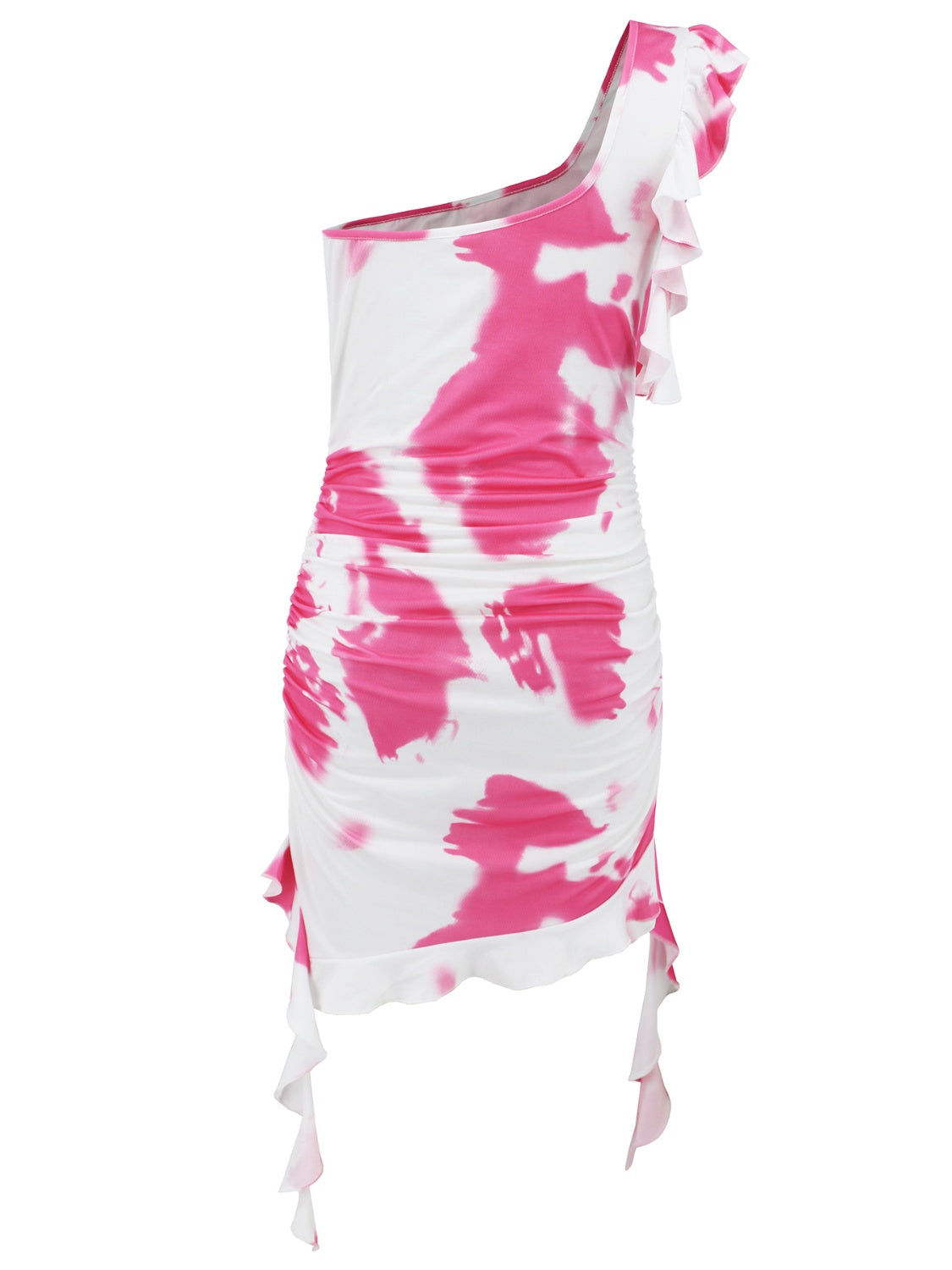 Ruffled Tie-Dye Single Shoulder Mini Dress -  LOOCK MAKET