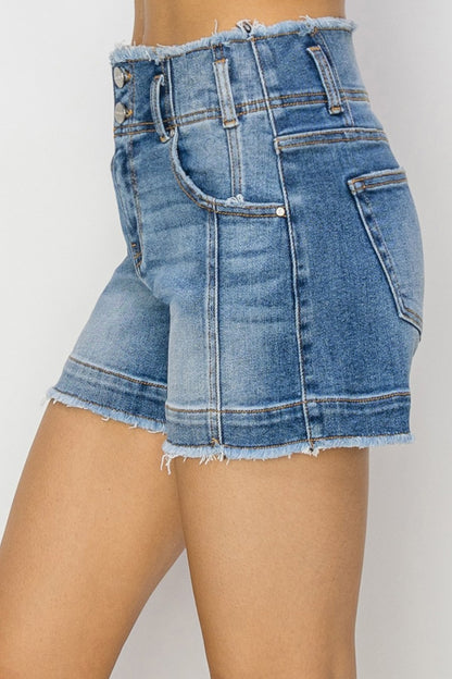 RISEN High Rise Seam Detailed Raw Edge Denim Shorts -  LOOCK MAKET