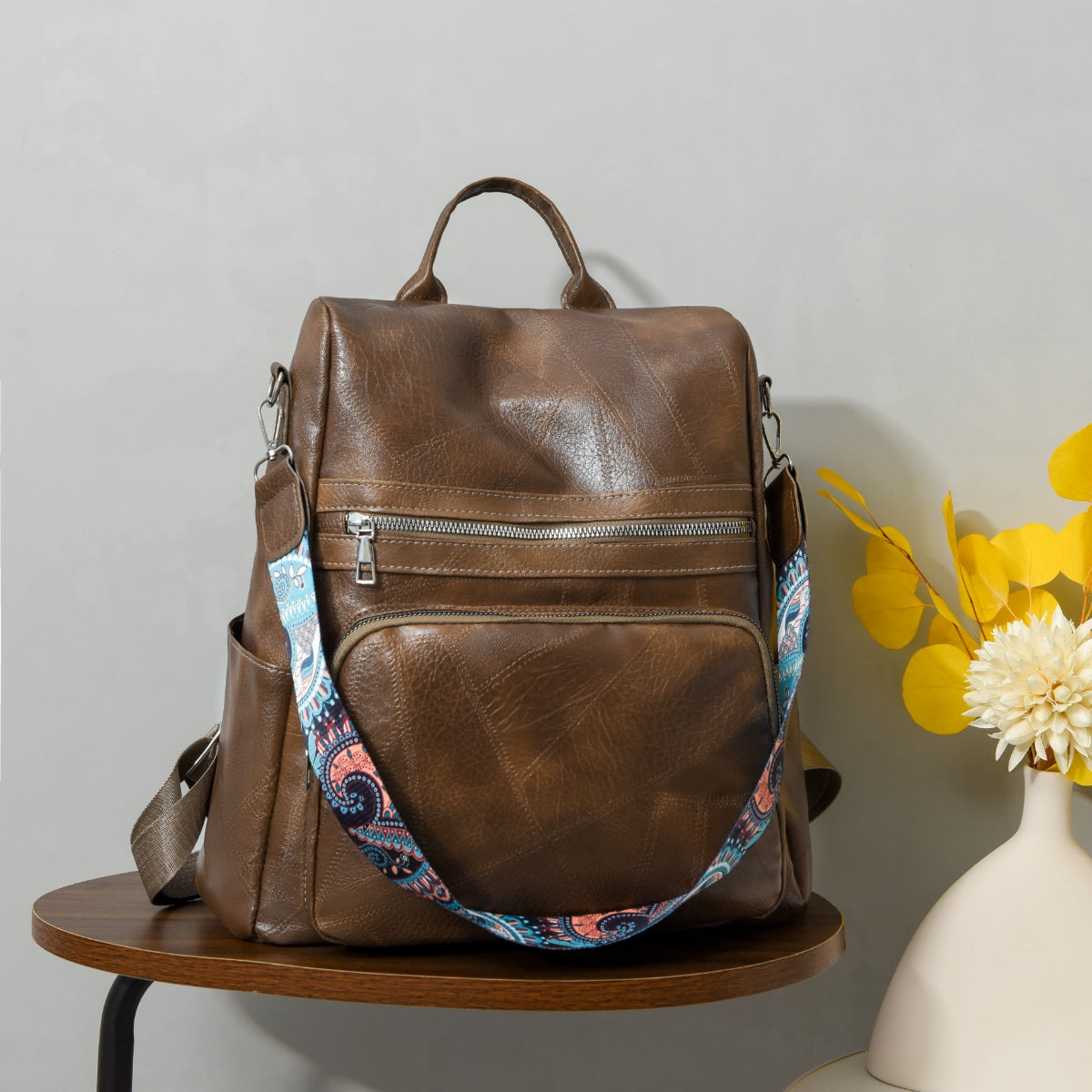 PU Leather Adjustable Strap Backpack Bag -  LOOCK MAKET