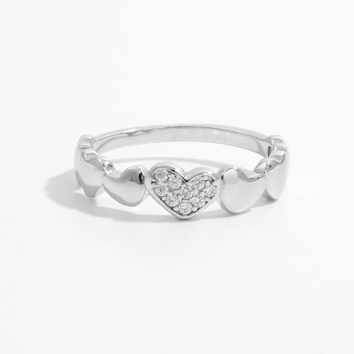 925 Sterling Silver Inlaid Zircon Heart Ring -  LOOCK MAKET