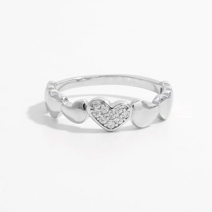 925 Sterling Silver Inlaid Zircon Heart Ring -  LOOCK MAKET