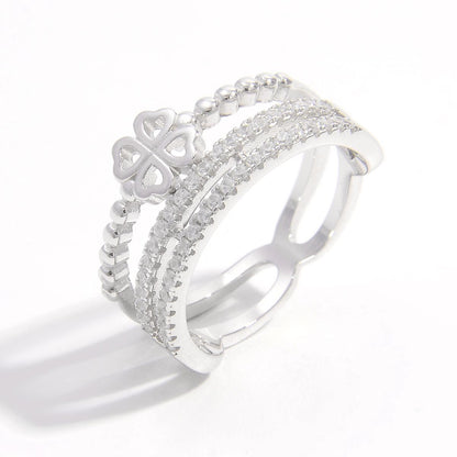 925 Sterling Silver Zircon Lucky Clover Ring -  LOOCK MAKET