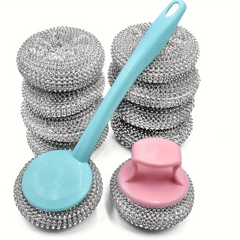 10Pack Stainless Steel Wool Scrubber Set with 2 Handles for Kitchen Bathroom and Toilet Cleaning  Heavy Duty Metal Wire Scouring Pads NonElectric Manual Dish Cleaner with Replaceable Sponges