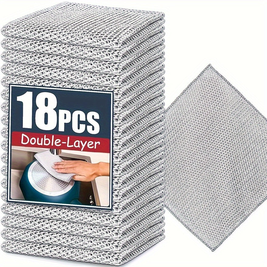 818pcs Upgraded Doublelayered Wire Dishwashing Cloth Mesh Dishcloth For Kitchen Stove Dishwashing And Pot Washing Grid Nonstick Oil Oilfree Kitchen Cloth Kitchen Stove Range Hood Pot Dish Sink Cleaning Cloth Stains Dirts Removal Cloth