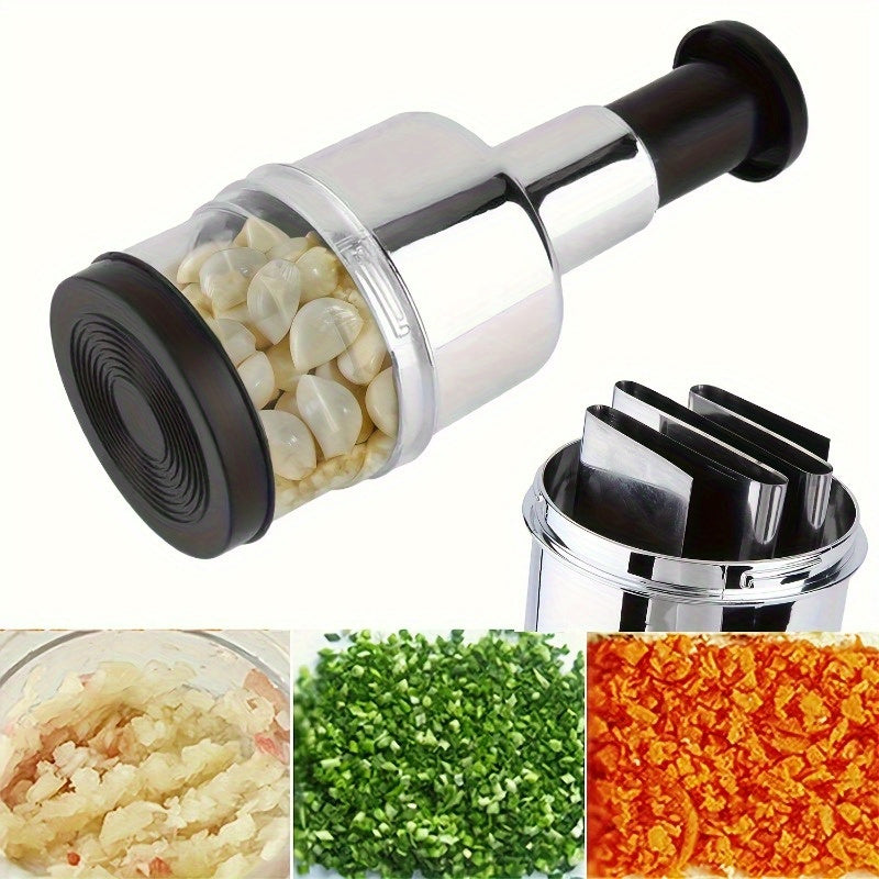 Manual Garlic Press and Vegetable Chopper  Stainless Steel Kitchen Gadget for Mincing Garlic Chopping Onions and Dicing Fruits  Vegetables No Electricity Required