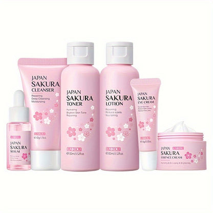 The new Sakura skin care set 6piece gift box including cleanser toner  lotion  essence  eye cream  essence cream essential for home skin care good moisturizing effect and a musthave gift box