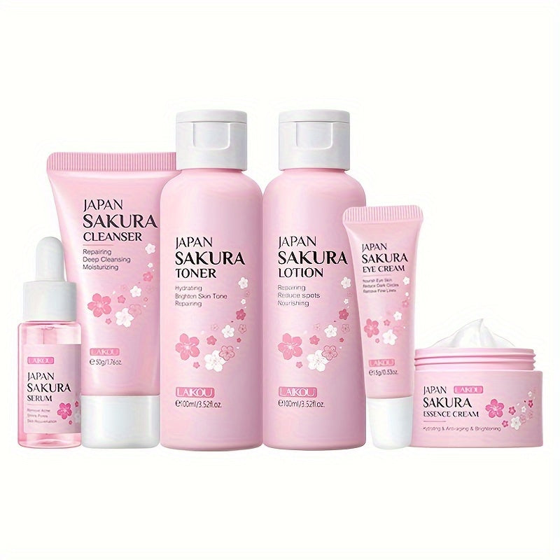 The new Sakura skin care set 6piece gift box including cleanser toner  lotion  essence  eye cream  essence cream essential for home skin care good moisturizing effect and a musthave gift box