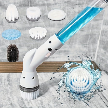 Electric Spin Scrubber With 6 Replaceable Brush Head Power Cordless Bathroom Scrubber With Adjustable Long Handle Rechargeable Shower Scrubber Multifunctional Scrubber For Bathroom Kitchen Bathtub Tile Shower Car Cleaning Supplies