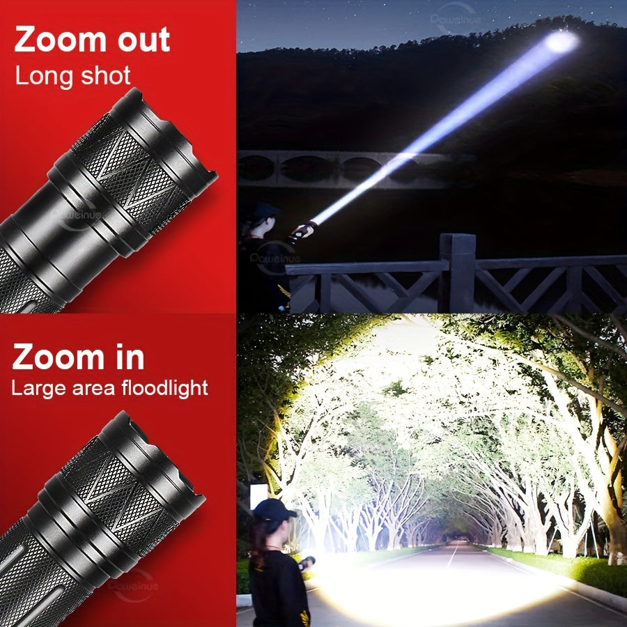 Paweinuo LED Handheld Flashlight UltraBright 50000LUX 12000mAh Lithium Rechargeable Battery NonWaterproof Zoomable Battery Powered with Multiple Components