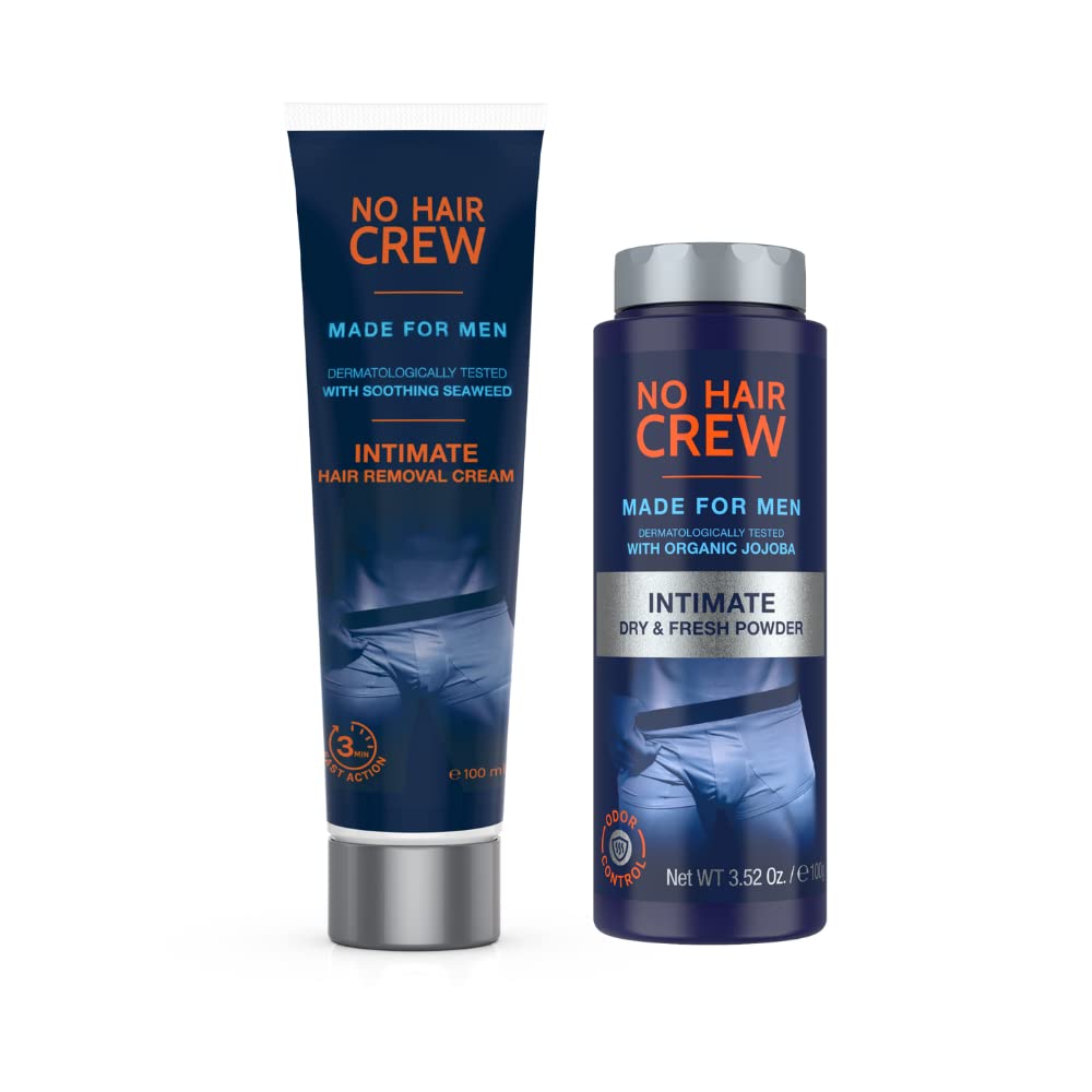 No Hair Crew  Intimate Bundle  Includes Hair Removal Depilatory Cream for Men and Dry  Fresh Body Powder for Sweat and Odor Control