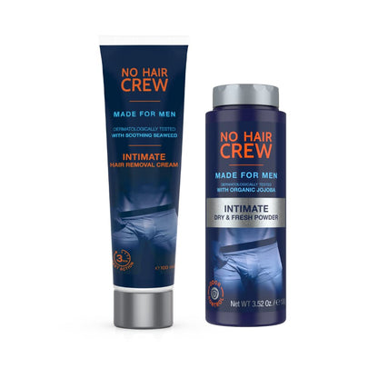 No Hair Crew  Intimate Bundle  Includes Hair Removal Depilatory Cream for Men and Dry  Fresh Body Powder for Sweat and Odor Control